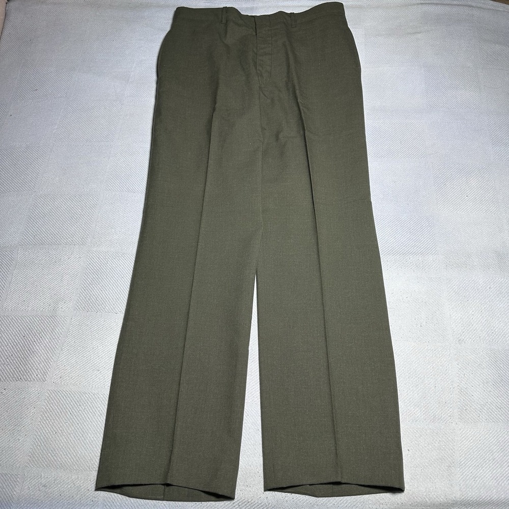 Vintage 80s US Army Trousers Mens 35S‎ (32x31) Tropical Green 2241 Poly Wool